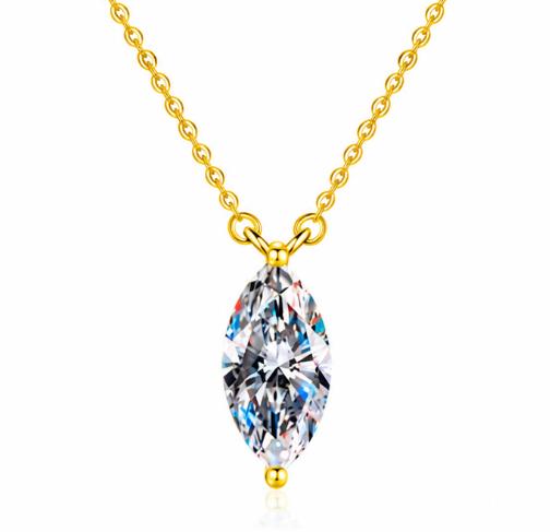 Vertical Marquise Sterling Silver Moissanite Pendant, Gold-tone