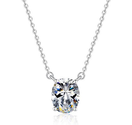 Oval-Cut Station Sterling Silver Moissanite Pendant, Silver-tone