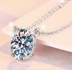 Oval-Cut Station Sterling Silver Moissanite Pendant, Silver-tone