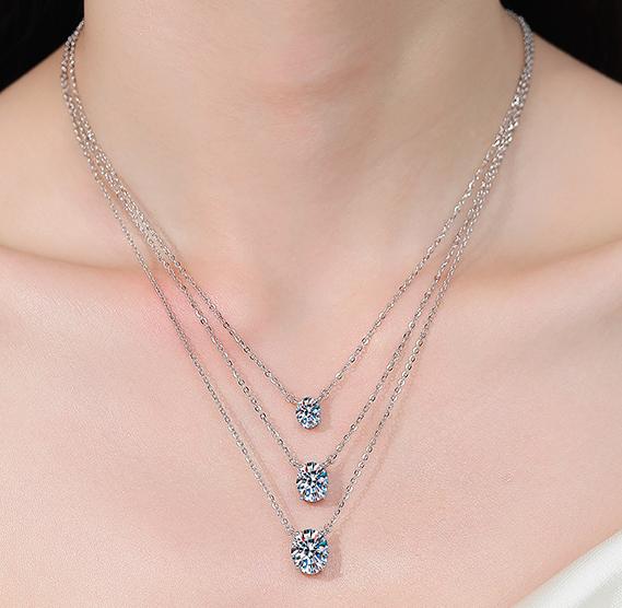Oval-Cut Station Sterling Silver Moissanite Pendant, Silver-tone