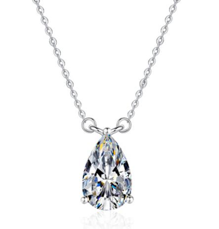 Pear-Cut Station Sterling Silver Moissanite Pendant, Silver-tone