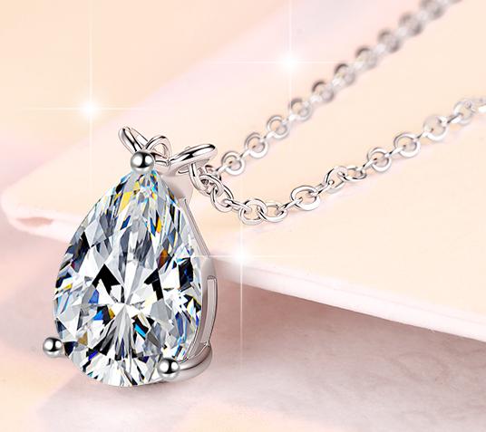 Pear-Cut Station Sterling Silver Moissanite Pendant, Silver-tone