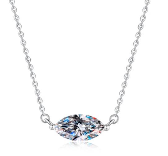 Horizontal Marquise Sterling Silver Moissanite Pendant, Silver-tone