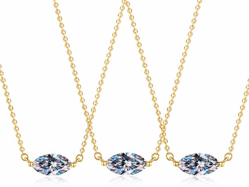 Horizontal Marquise Sterling Silver Moissanite Pendant, Silver-tone
