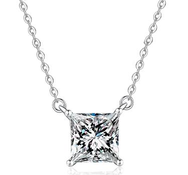 Princess-Cut Station Sterling Silver Moissanite Pendant, Silver-tone