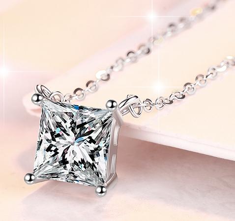 Princess-Cut Station Sterling Silver Moissanite Pendant, Silver-tone