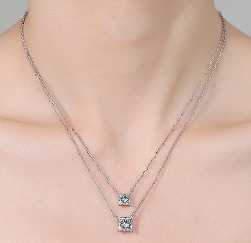 Princess-Cut Station Sterling Silver Moissanite Pendant, Silver-tone