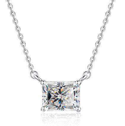 Rectangular-Cut Station Sterling Silver Moissanite Pendant, Silver-tone, Radiant cut