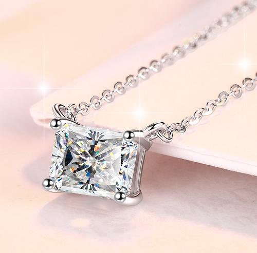 Rectangular-Cut Station Sterling Silver Moissanite Pendant, Silver-tone, Radiant cut