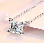Rectangular-Cut Station Sterling Silver Moissanite Pendant, Silver-tone, Radiant cut