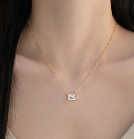 Rectangular-Cut Station Sterling Silver Moissanite Pendant, Silver-tone, Radiant cut