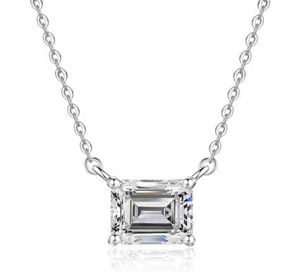 Rectangular-Cut Station Sterling Silver Moissanite Pendant, Silver-tone, Emerald cut