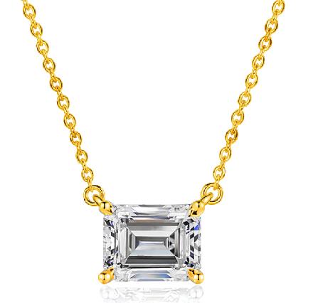 Rectangular-Cut Station Sterling Silver Moissanite Pendant, Gold-tone, Emerald cut