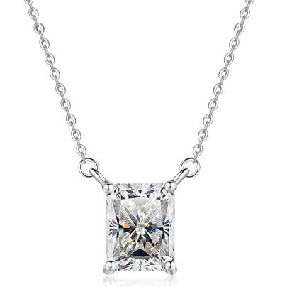 Vertical Rectangular Station Sterling Silver Moissanite Pendant, Silver-tone, Radiant cut