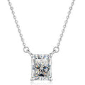 Vertical Rectangular Station Sterling Silver Moissanite Pendant, Silver-tone, Radiant cut
