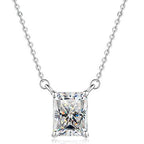 Vertical Rectangular Station Sterling Silver Moissanite Pendant, Silver-tone, Radiant cut