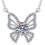 Open Butterfly Sterling Silver Moissanite Pendant, Silver-tone