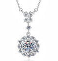 Ornate Floral Drop Sterling Silver Moissanite Pendant, Silver-tone