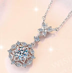 Ornate Floral Drop Sterling Silver Moissanite Pendant, Silver-tone