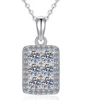 Rectangular Pavé Panel Sterling Silver Moissanite Pendant, Silver-tone