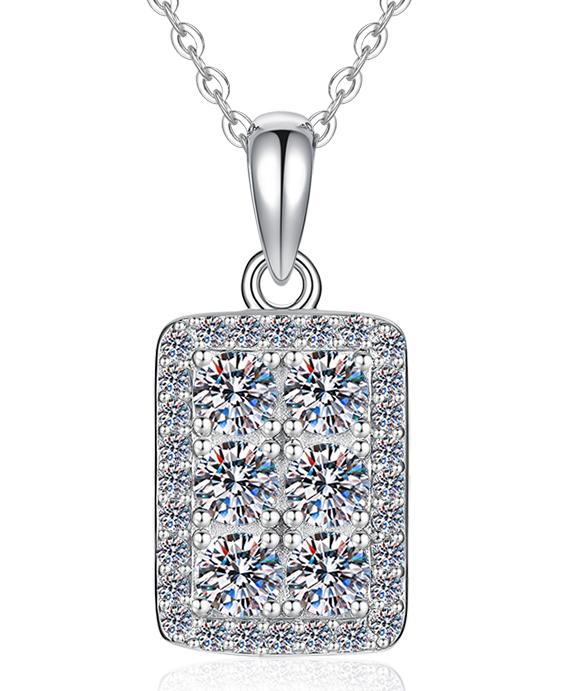 Rectangular Pavé Panel Sterling Silver Moissanite Pendant, Silver-tone
