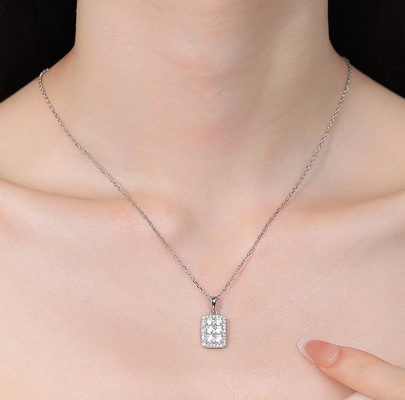 Rectangular Pavé Panel Sterling Silver Moissanite Pendant, Silver-tone