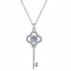 Floral Key Drop Sterling Silver Moissanite Pendant, Silver-tone