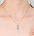 Floral Key Drop Sterling Silver Moissanite Pendant, Silver-tone