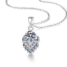 Petite Pavé Teardrop Sterling Silver Moissanite Pendant, Silver-tone