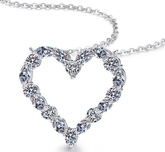 Heart Link Necklace Sterling Silver Moissanite Necklace, Silver-tone