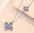 Four-Petal Station Sterling Silver Moissanite Pendant, Silver-tone