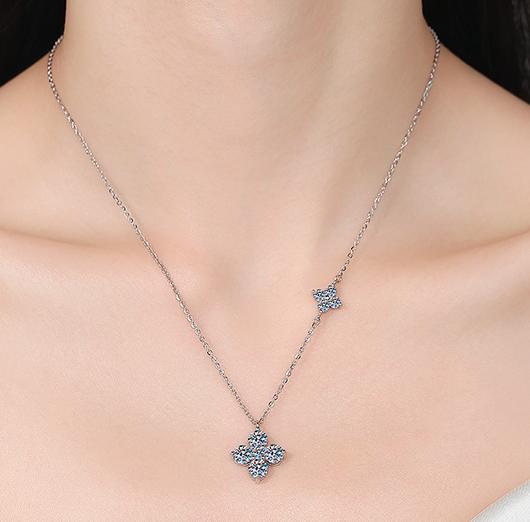 Four-Petal Station Sterling Silver Moissanite Pendant, Silver-tone