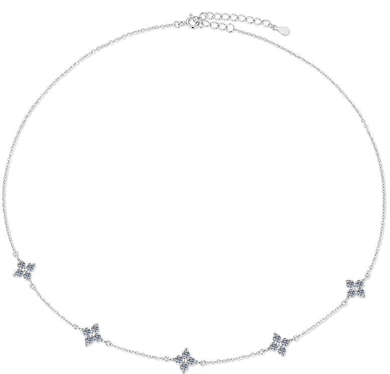 Petite Bead Station Necklace Sterling Silver Moissanite Necklace, Silver-tone