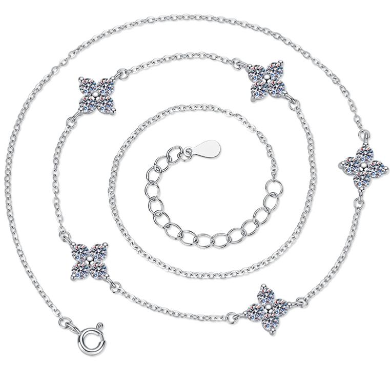 Petite Bead Station Necklace Sterling Silver Moissanite Necklace, Silver-tone