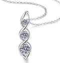 Three-Stone Ribbon Sterling Silver Moissanite Pendant, Silver-tone