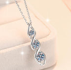 Three-Stone Ribbon Sterling Silver Moissanite Pendant, Silver-tone