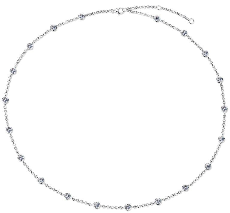Bead and Stone Station Necklace Sterling Silver Moissanite Necklace, Silver-tone