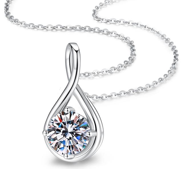 Sweeping Teardrop Solitaire Sterling Silver Moissanite Pendant, Silver-tone
