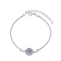 Sterling silver moissanite round halo chain bracelet, front view
