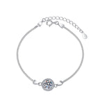 Sterling silver moissanite round halo chain bracelet, front view