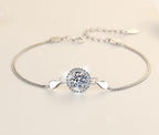 Sterling silver moissanite round halo chain bracelet, detail 1