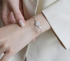 Sterling silver moissanite round halo chain bracelet, detail 3