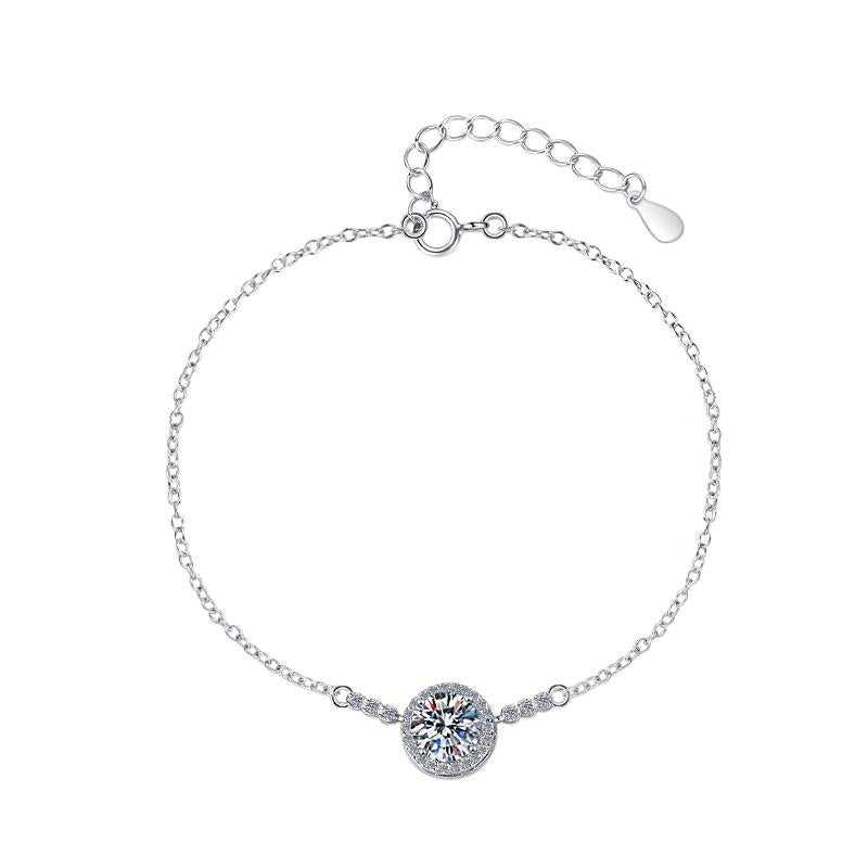 Sterling Silver Moissanite Round Solitaire Chain Bracelet, front view
