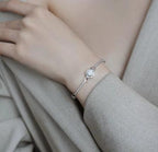 Sterling Silver Moissanite Round Halo Bar Link Bracelet, detail view 3