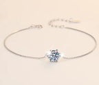 Sterling Silver Moissanite Round Solitaire Flower Setting Bracelet, detail view 1