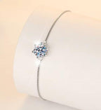Sterling Silver Moissanite Round Solitaire Flower Setting Bracelet, detail view 2