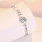 Sterling Silver Moissanite Round Solitaire Pavé Chain Bracelet, detail view 2