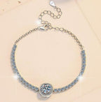 Sterling Silver Moissanite Round Bezel Chain Bracelet, detail view 2