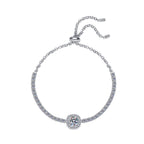 Sterling Silver Moissanite Round Bezel Chain Bracelet, front view