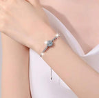 Sterling Silver Moissanite Round Halo Slider Bracelet, detail view 3